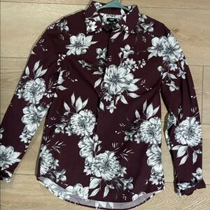 Express Maroon and White Floral Shirt